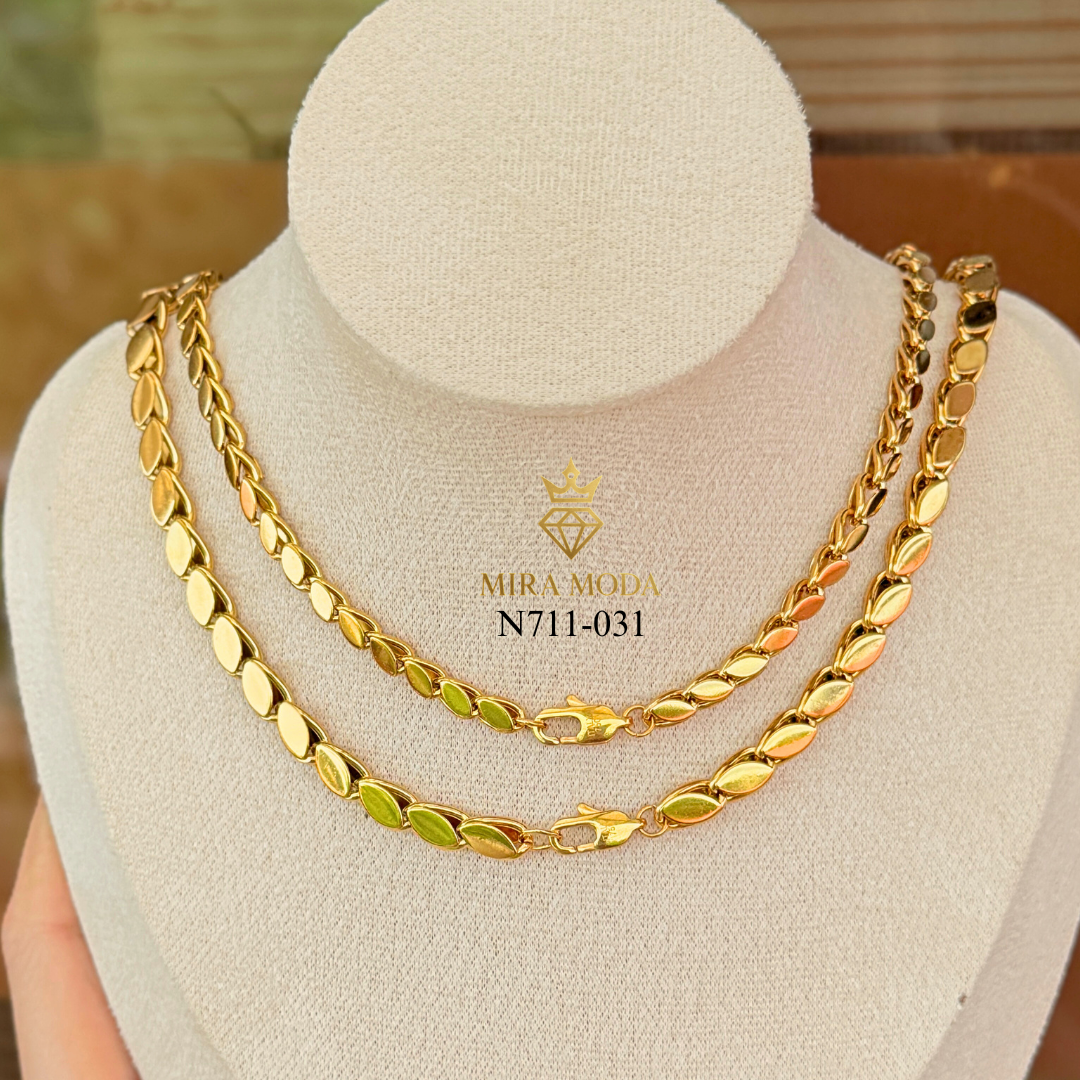 [MIRA MODA] N711 Damascus Coffee Bean Petal Link Chain 18” Necklace for Women Men Hypoallergenic