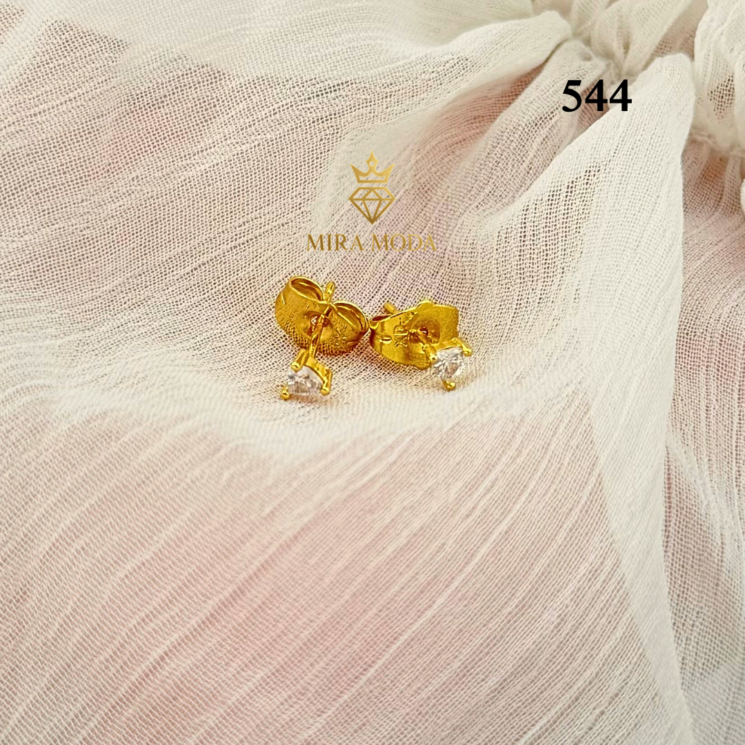 544-Gold Plated Heart Shape 5A Zircon Stud Earrings for Men Women Tarnish Resistant | MIRA MODA