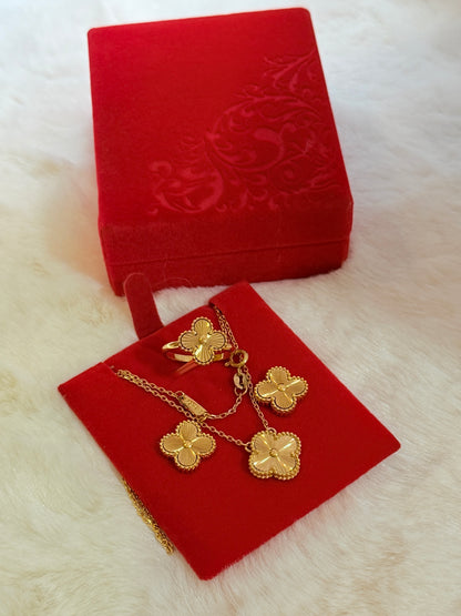 Set Flower Gold Plated Necklace with Premium Velvet Box