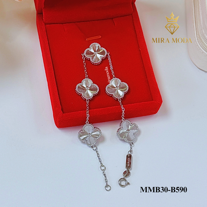 B590 Laser Cut White Clover Motif Station Bracelet 15mm