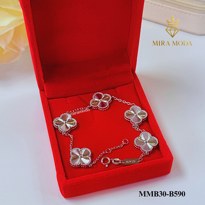 B590 Laser Cut White Clover Motif Station Bracelet 15mm