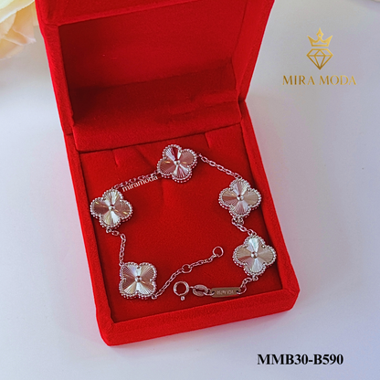 B590 Laser Cut White Clover Motif Station Bracelet 15mm