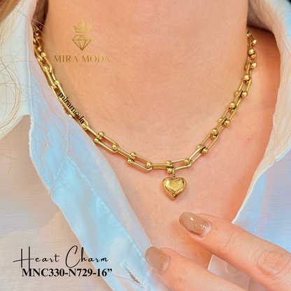 N729 Heart Charm U-Link Chain Chocker Necklace  | MIRA MODA