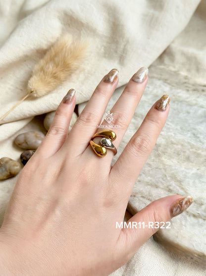 R322 Triple Tear Drop Two Tone Adjustable Ring
