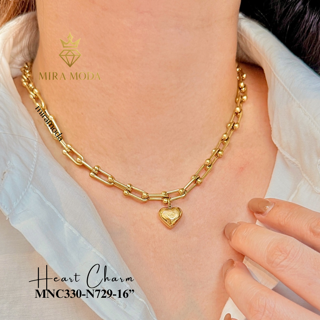 N729 Heart Charm U-Link Chain Chocker Necklace  | MIRA MODA