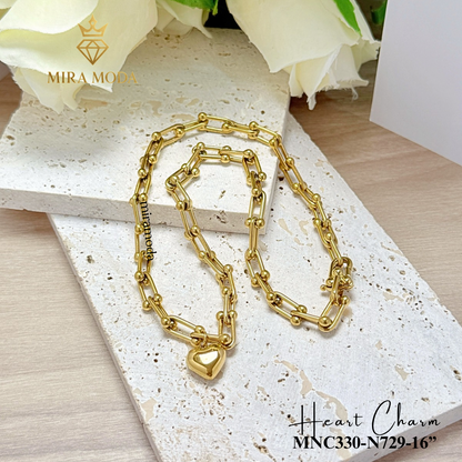 N729 Heart Charm U-Link Chain Chocker Necklace  | MIRA MODA