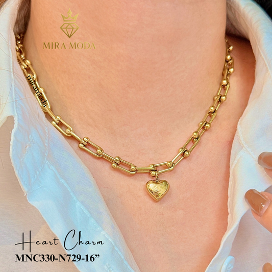 N729 Heart Charm U-Link Chain Chocker Necklace  | MIRA MODA