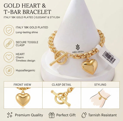 B210 Tauco Heart Charm Bracelet | MIRA MODA