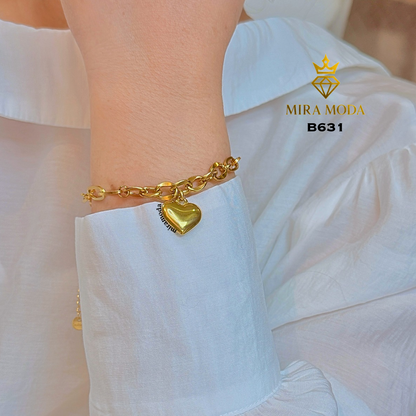 B631 Heart Charm Paperclip Link Gold Plated Bracelet for Women Tarnish Resistant Hypoallergenic
| MIRA MODA