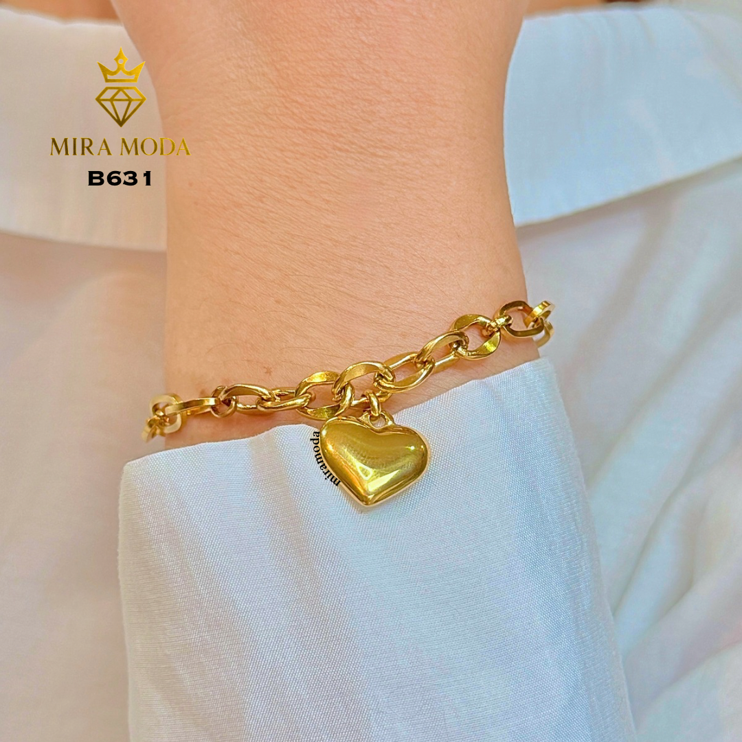 B631 Heart Charm Paperclip Link Gold Plated Bracelet for Women Tarnish Resistant Hypoallergenic
| MIRA MODA