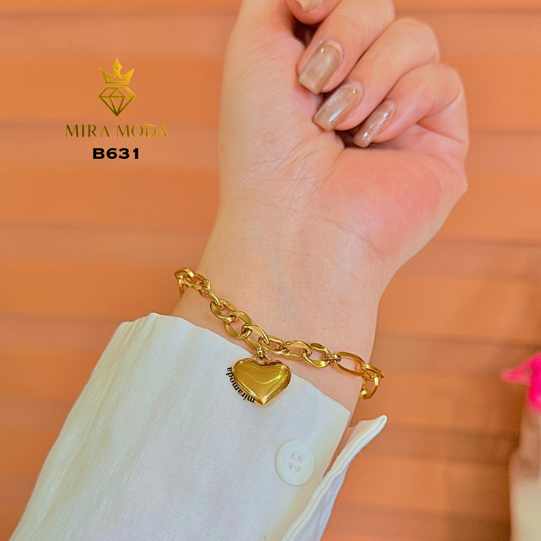 B631 Heart Charm Paperclip Link Gold Plated Bracelet for Women Tarnish Resistant Hypoallergenic
| MIRA MODA