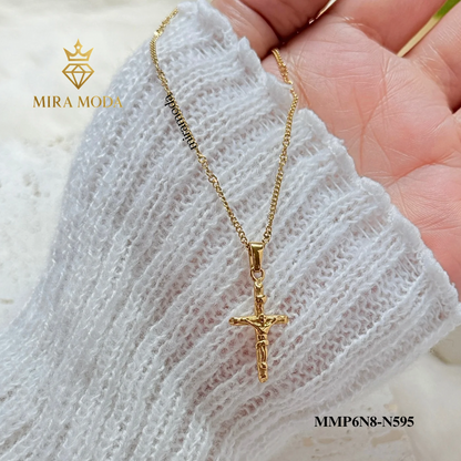 N595-Mini Cuban Cross Necklace| MIRA MODA