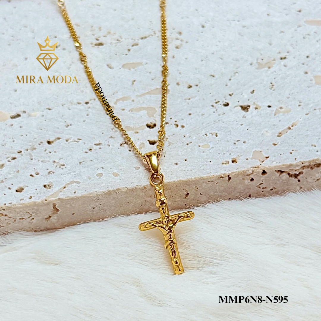 N595-Mini Cuban Cross Necklace| MIRA MODA