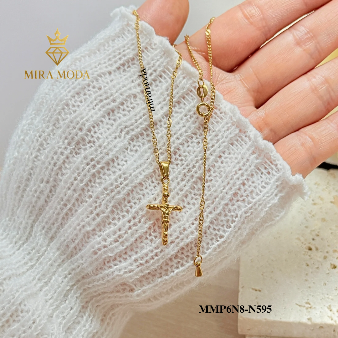 N595-Mini Cuban Cross Necklace| MIRA MODA