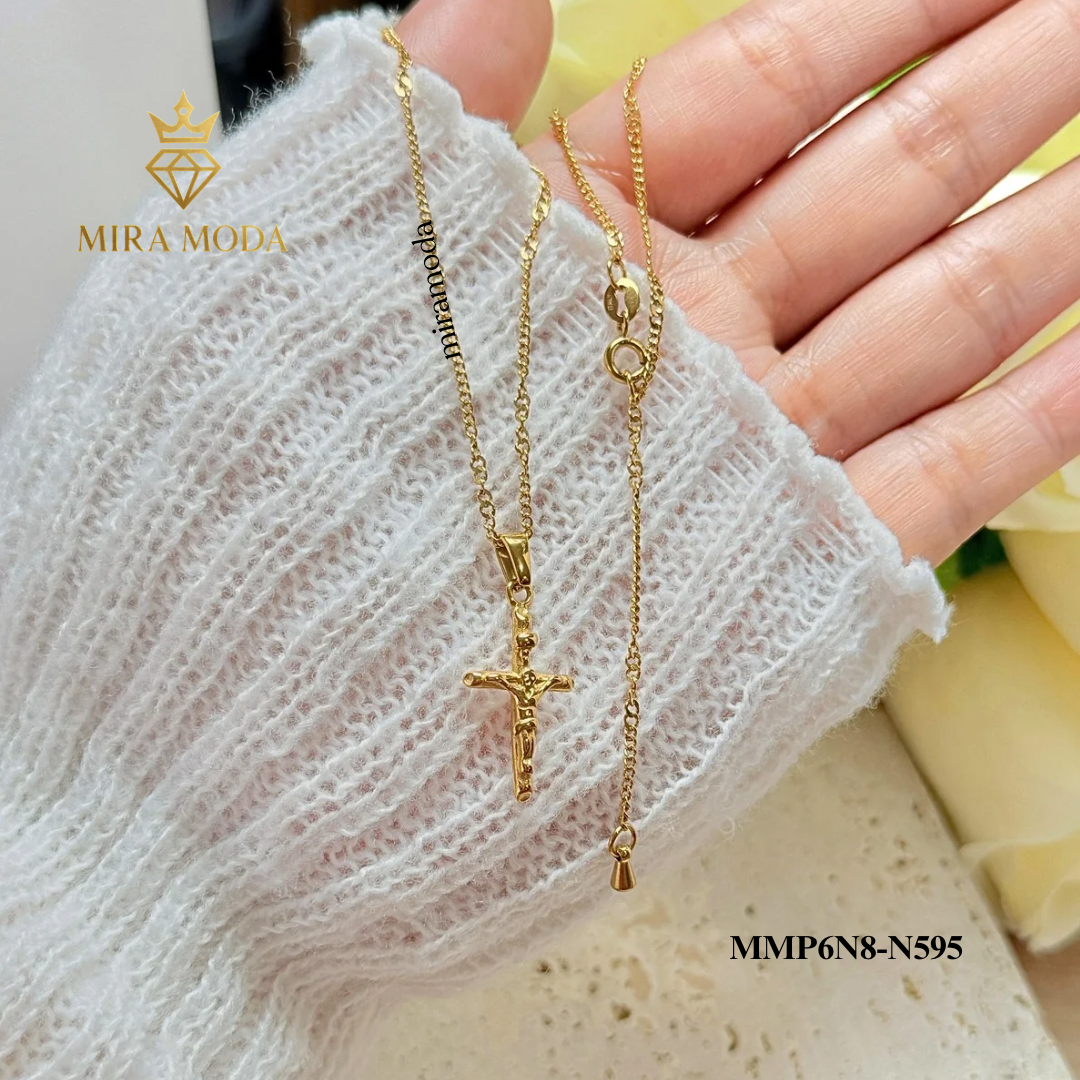 N595-Mini Cuban Cross Necklace| MIRA MODA