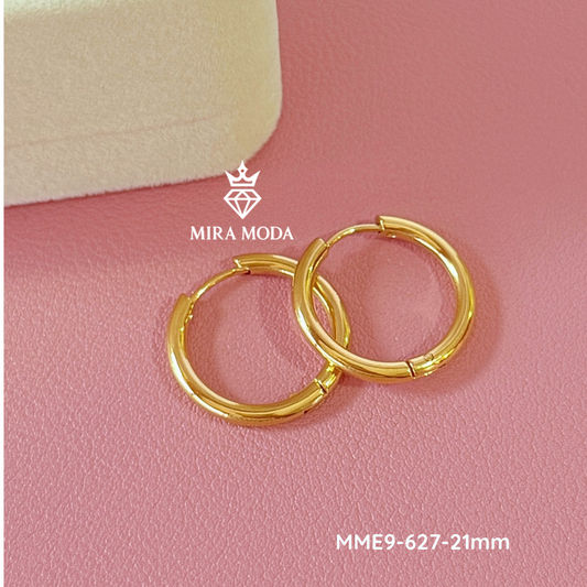 627-Gold Plated 21mm Plain Hoop Earrings