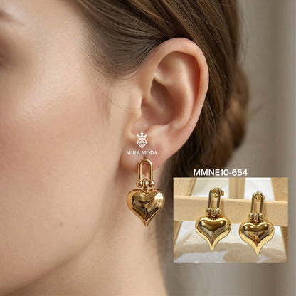 654-Hardware & Heart Drop Stud Earrings