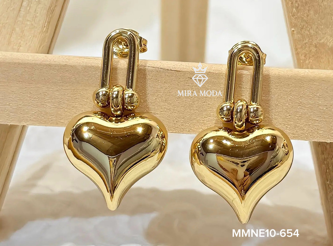 654-Hardware & Heart Drop Stud Earrings