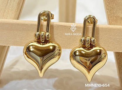 654-Hardware & Heart Drop Stud Earrings