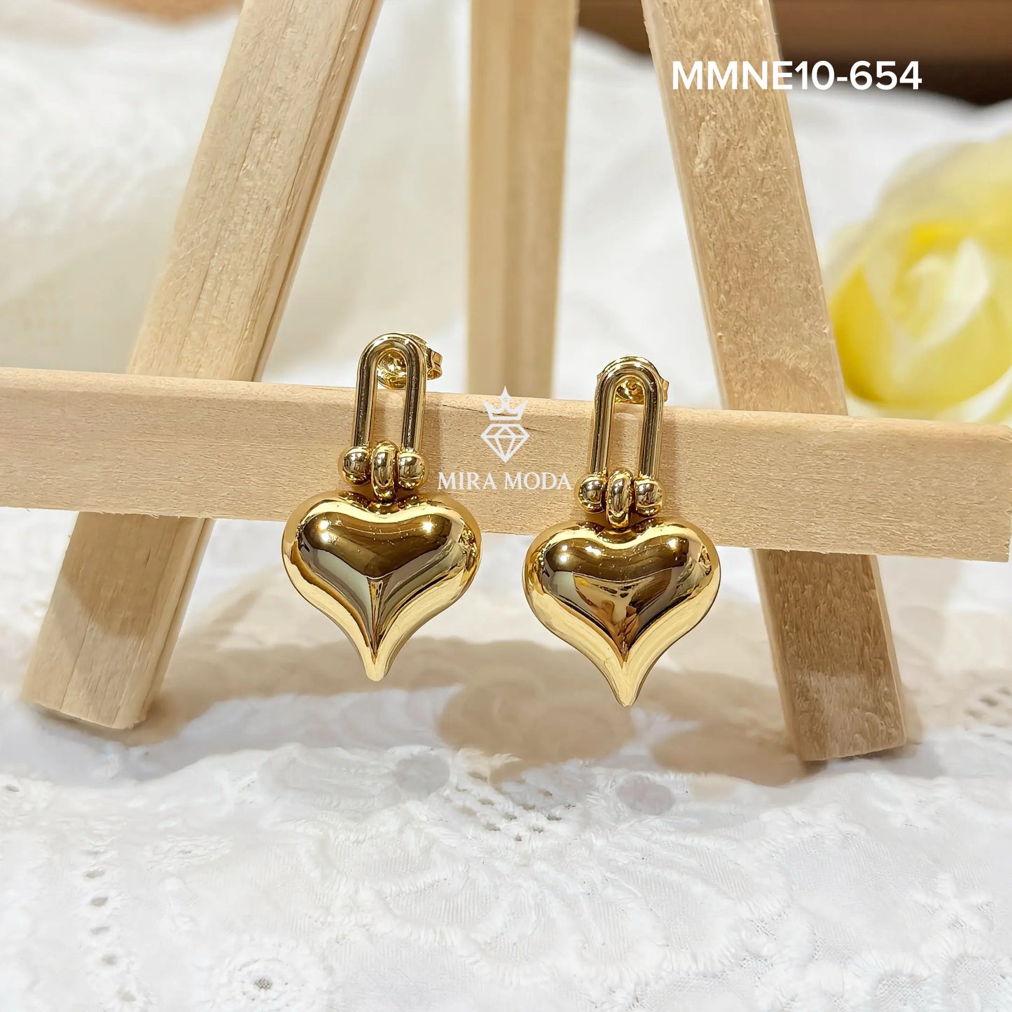 654-Hardware & Heart Drop Stud Earrings
