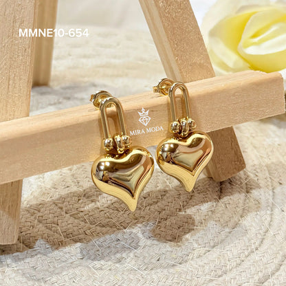 654-Hardware & Heart Drop Stud Earrings