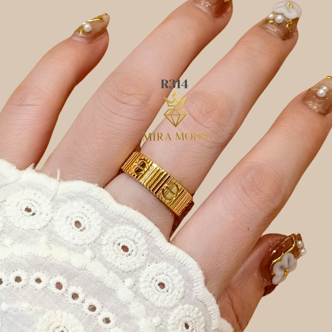 R314 – Classic Textured Screw Motif Design Signature Band Ring | MIRA MODA