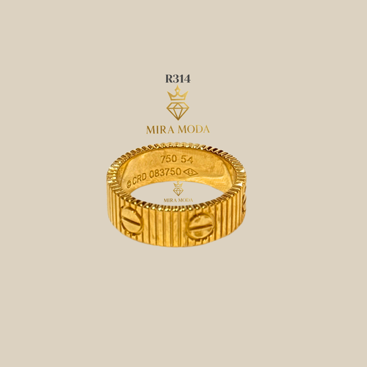 R314 – Classic Textured Screw Motif Design Signature Band Ring | MIRA MODA
