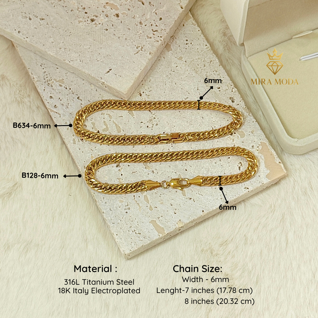 B634 Japan Style Clip Lock Link Chain Italy Gold Plated Bracelet