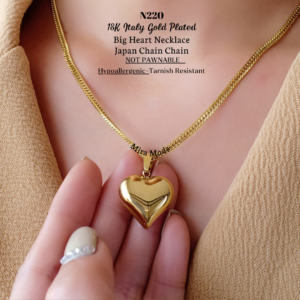 N220-18K Italy Gold Plated Japan Chain Big Heart Pendant Hypoallergenic MIRA MODA